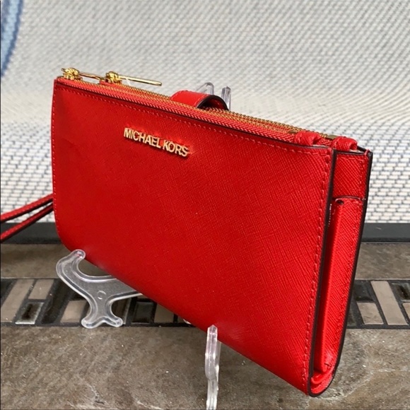 Michael Kors Large Double Zip Wristlet Leather Flame Color - Picture 6 of 16